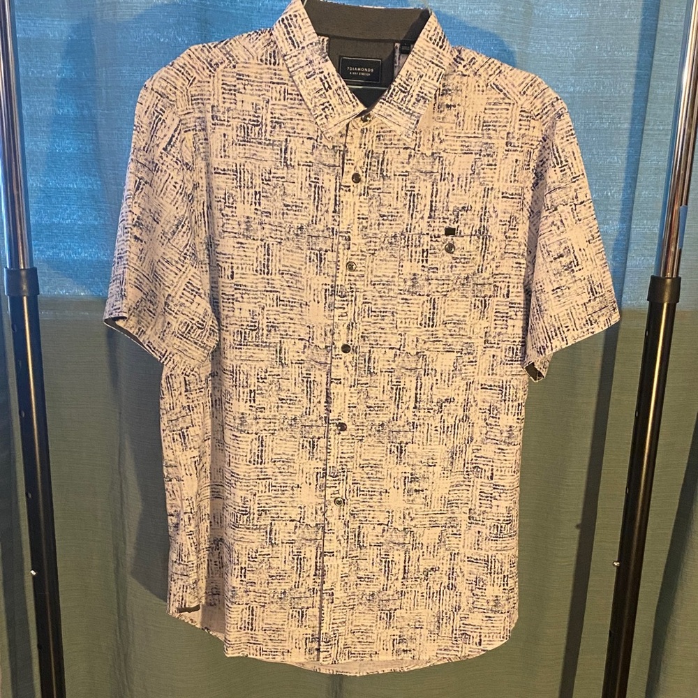 Perry Ellis White and Blue Abstract Shirt